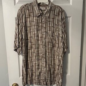 Pierre Cardin Men's Beige and Brown Geometric Shirt 100% Rayon
